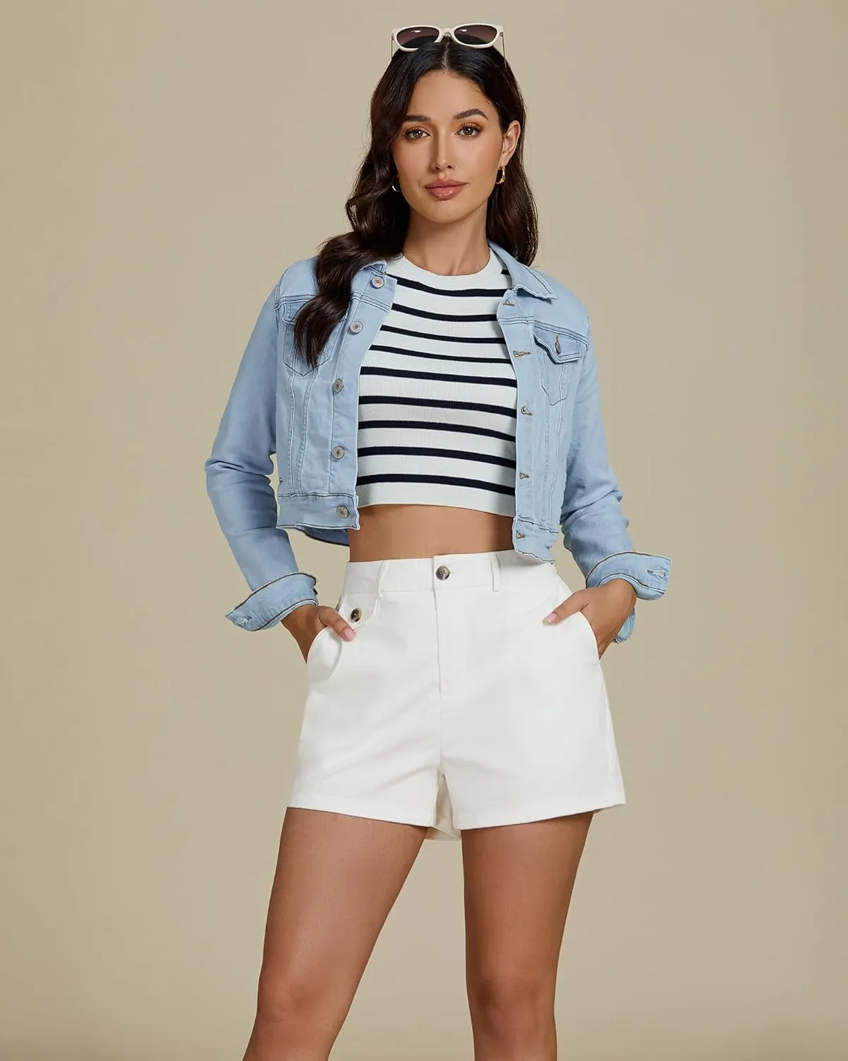 luvamia Dress Shorts for Women Trendy High Waisted Business Causal Summer Elastic Waist Trouser Shorts with Pockets