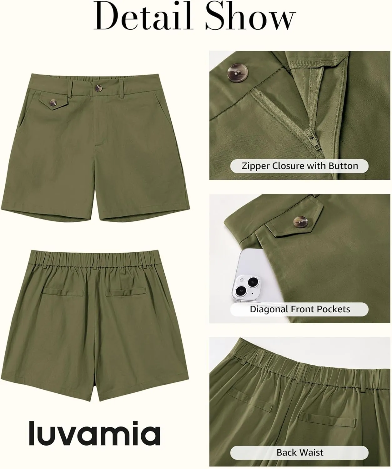 luvamia Dress Shorts for Women Trendy High Waisted Business Causal Summer Elastic Waist Trouser Shorts with Pockets