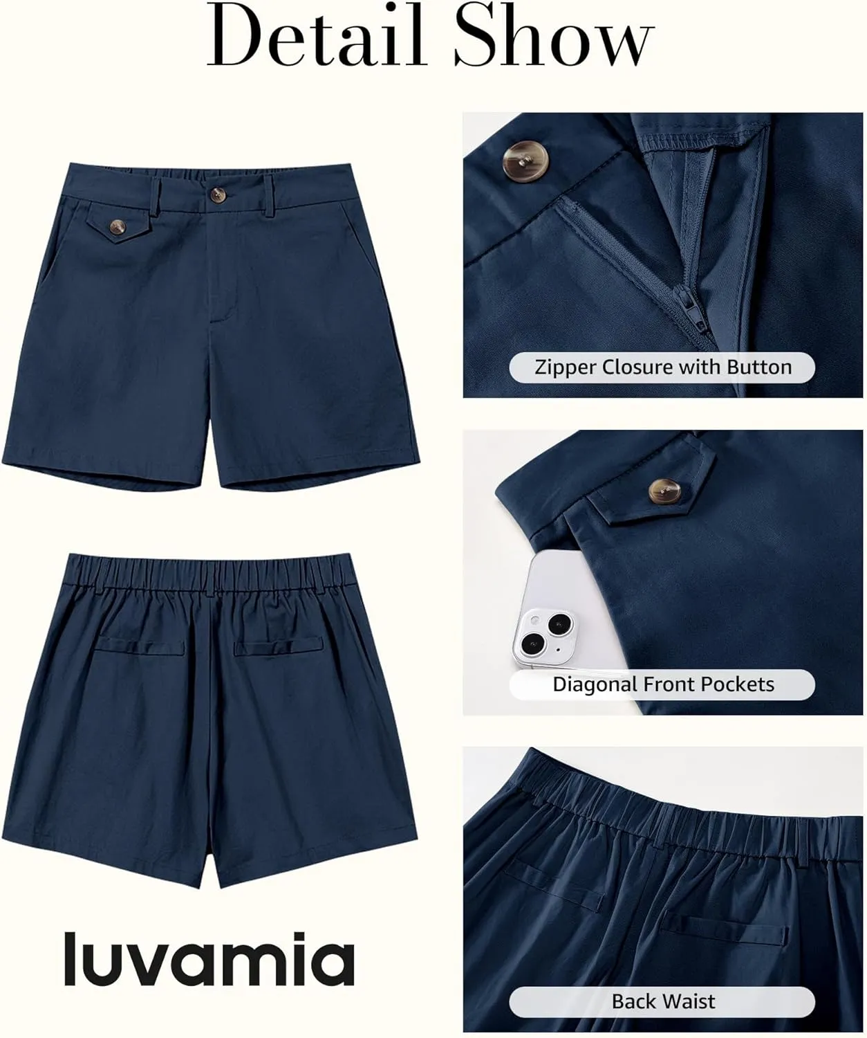 luvamia Dress Shorts for Women Trendy High Waisted Business Causal Summer Elastic Waist Trouser Shorts with Pockets