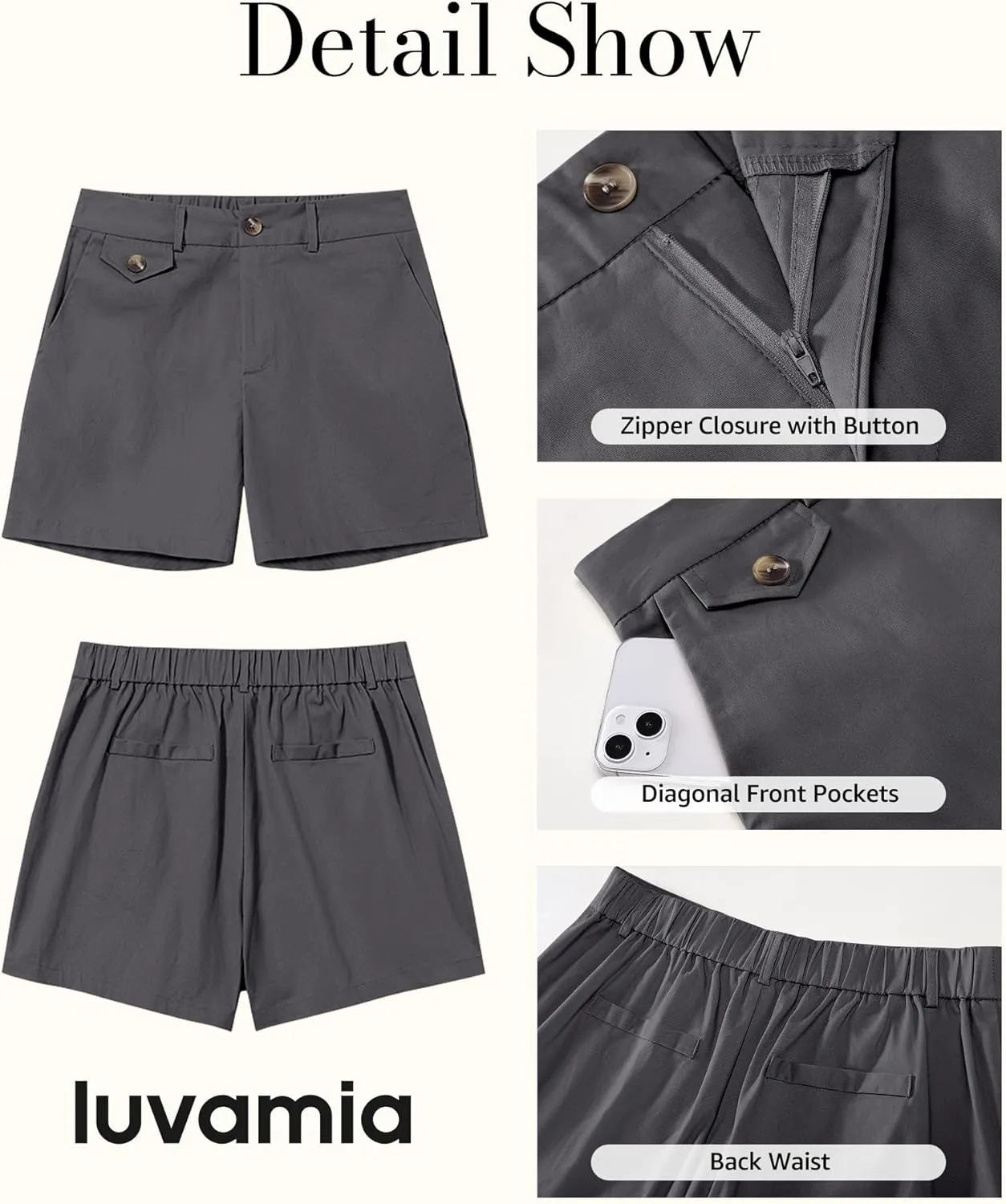 luvamia Dress Shorts for Women Trendy High Waisted Business Causal Summer Elastic Waist Trouser Shorts with Pockets