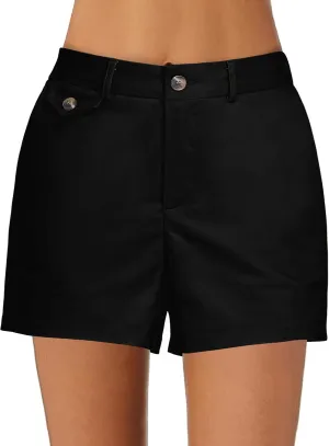 luvamia Dress Shorts for Women Trendy High Waisted Business Causal Summer Elastic Waist Trouser Shorts with Pockets