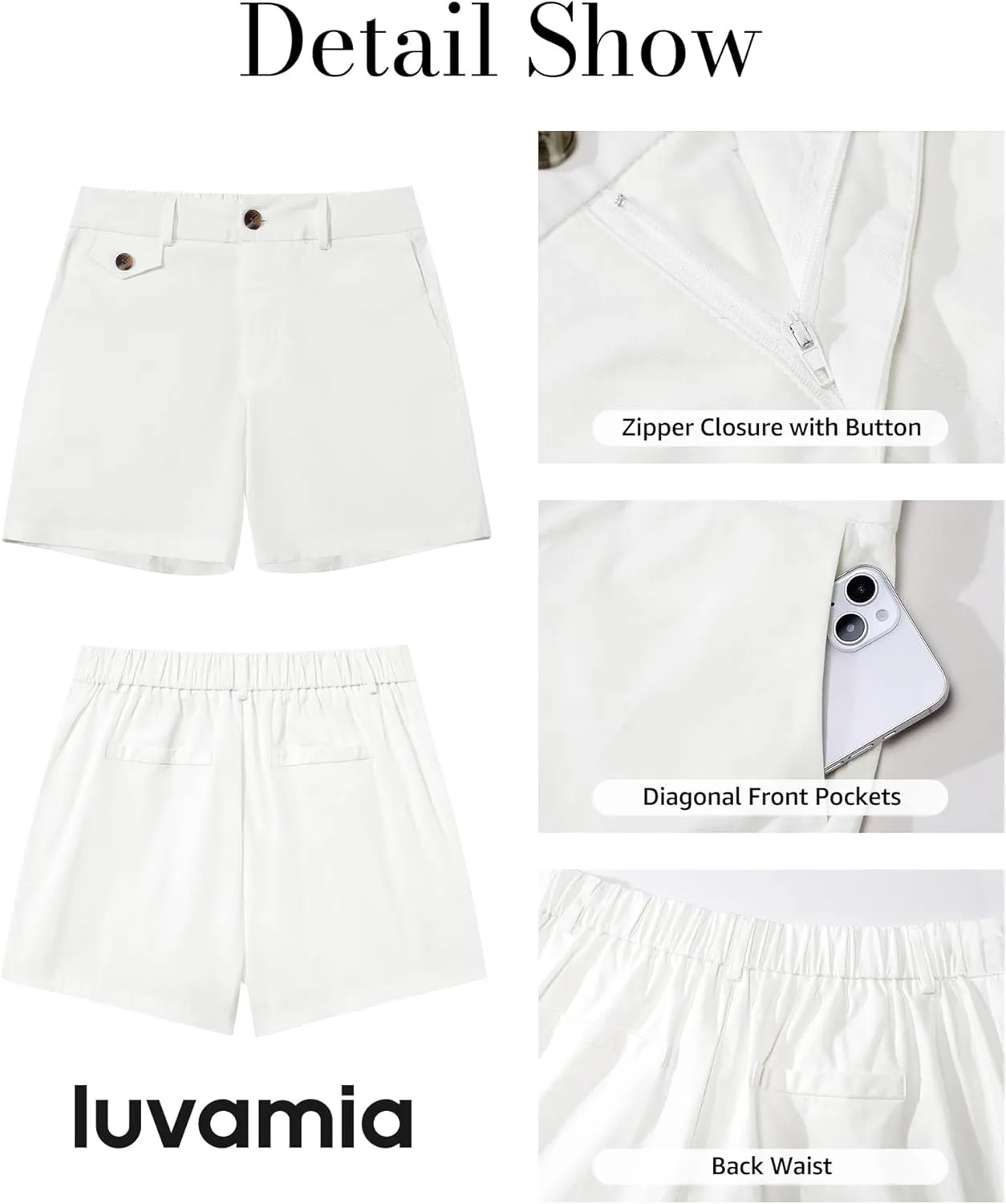 luvamia Dress Shorts for Women Trendy High Waisted Business Causal Summer Elastic Waist Trouser Shorts with Pockets