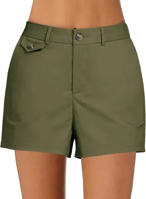 luvamia Dress Shorts for Women Trendy High Waisted Business Causal Summer Elastic Waist Trouser Shorts with Pockets