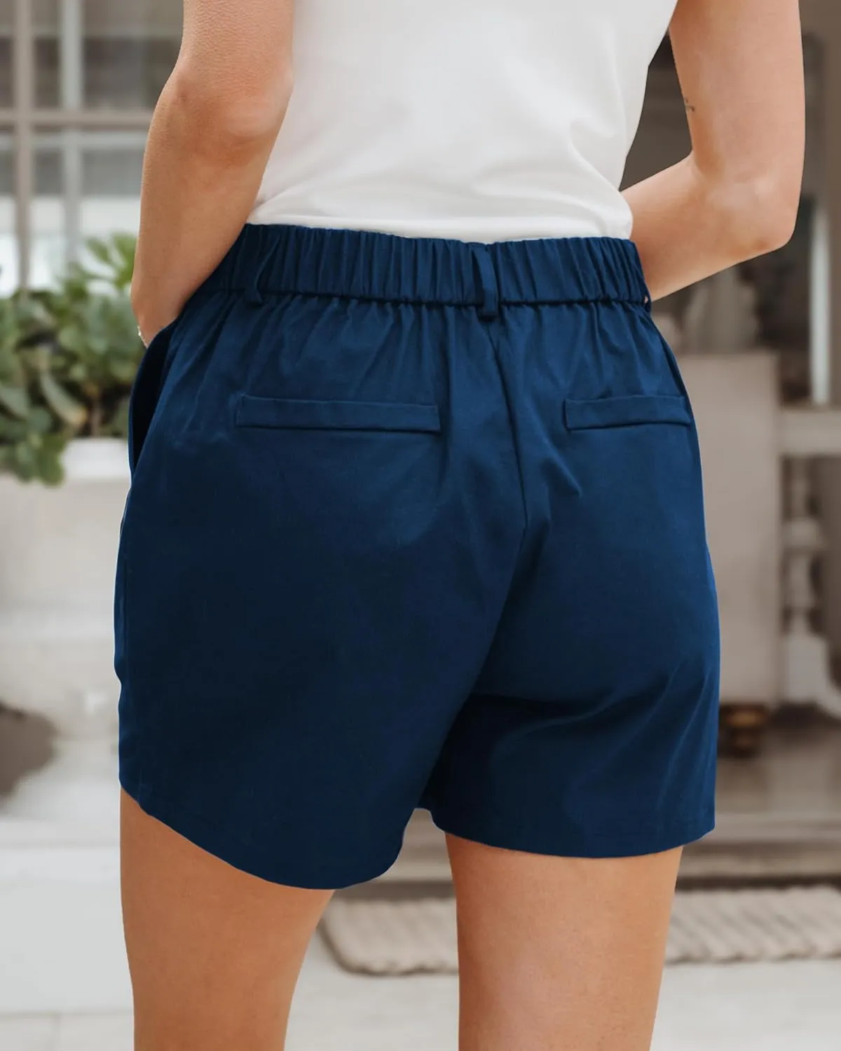 luvamia Dress Shorts for Women Trendy High Waisted Business Causal Summer Elastic Waist Trouser Shorts with Pockets