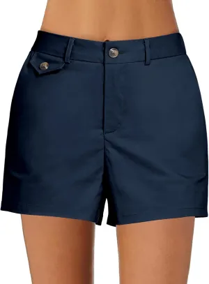 luvamia Dress Shorts for Women Trendy High Waisted Business Causal Summer Elastic Waist Trouser Shorts with Pockets