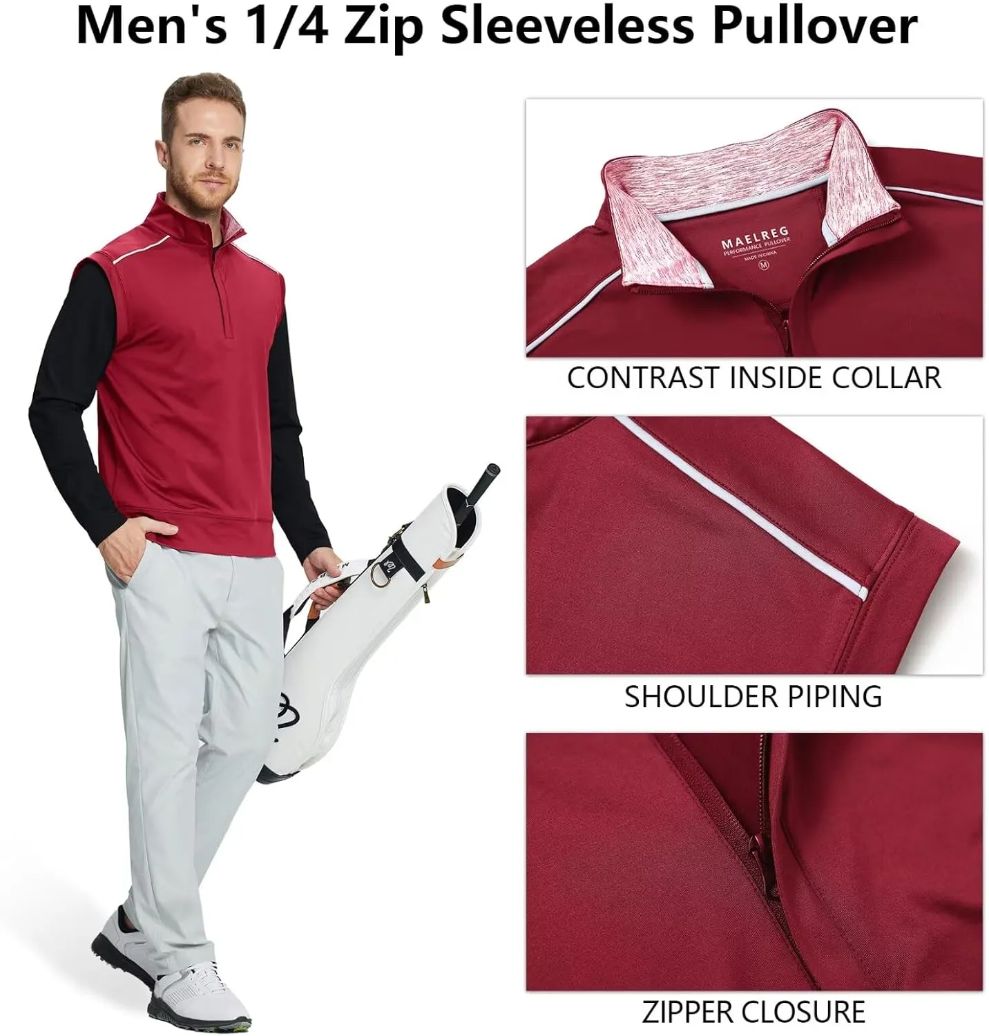 M MAELREG Golf Vests For Men Dry Fit Lightweight Moisture Wicking Performance Sports Breathable Golf 1/4 Zip Pullover Men