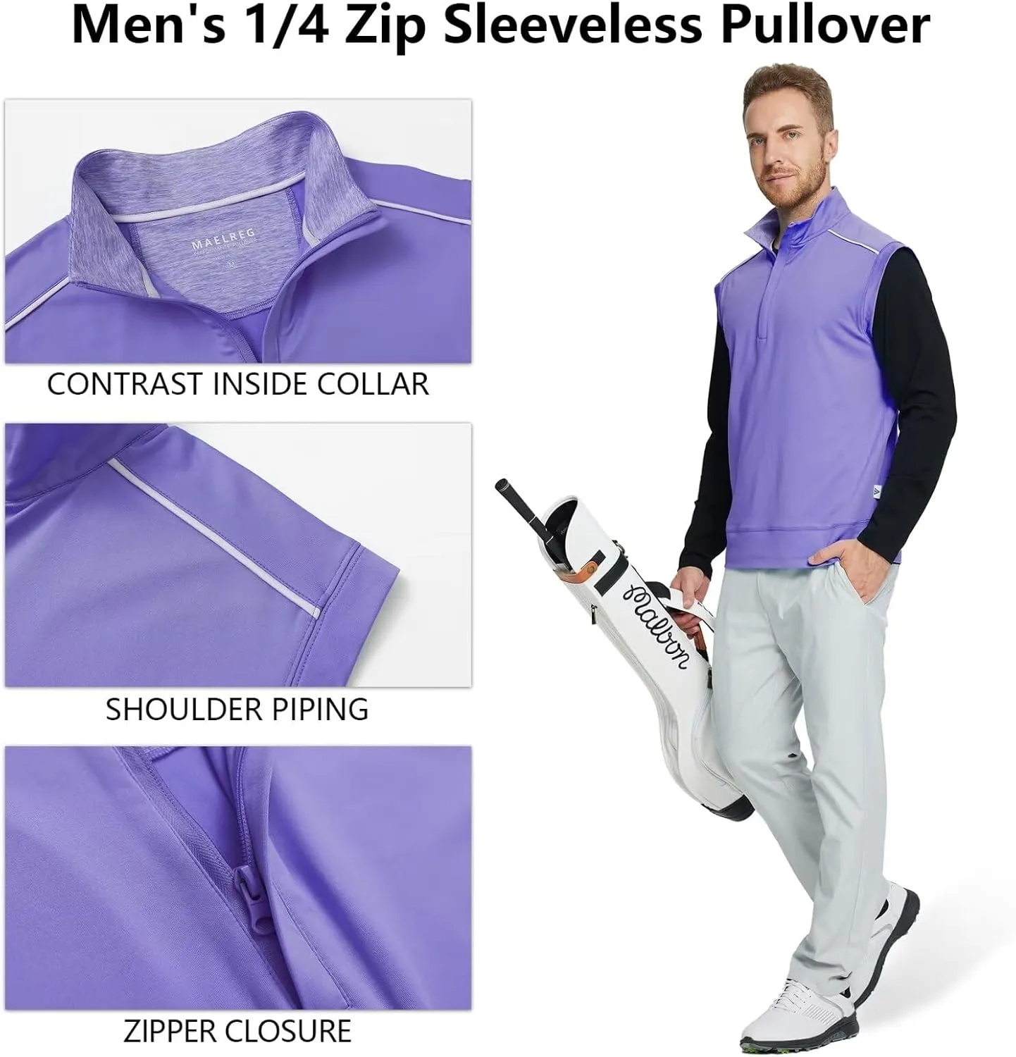 M MAELREG Golf Vests For Men Dry Fit Lightweight Moisture Wicking Performance Sports Breathable Golf 1/4 Zip Pullover Men
