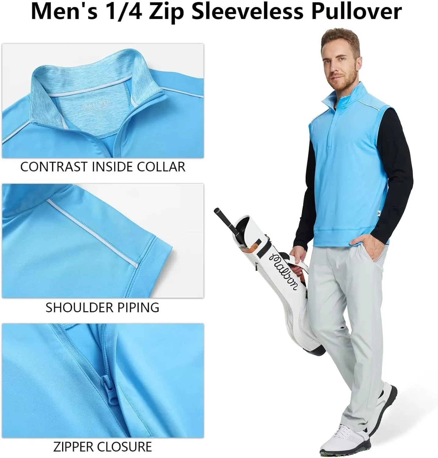 M MAELREG Golf Vests For Men Dry Fit Lightweight Moisture Wicking Performance Sports Breathable Golf 1/4 Zip Pullover Men