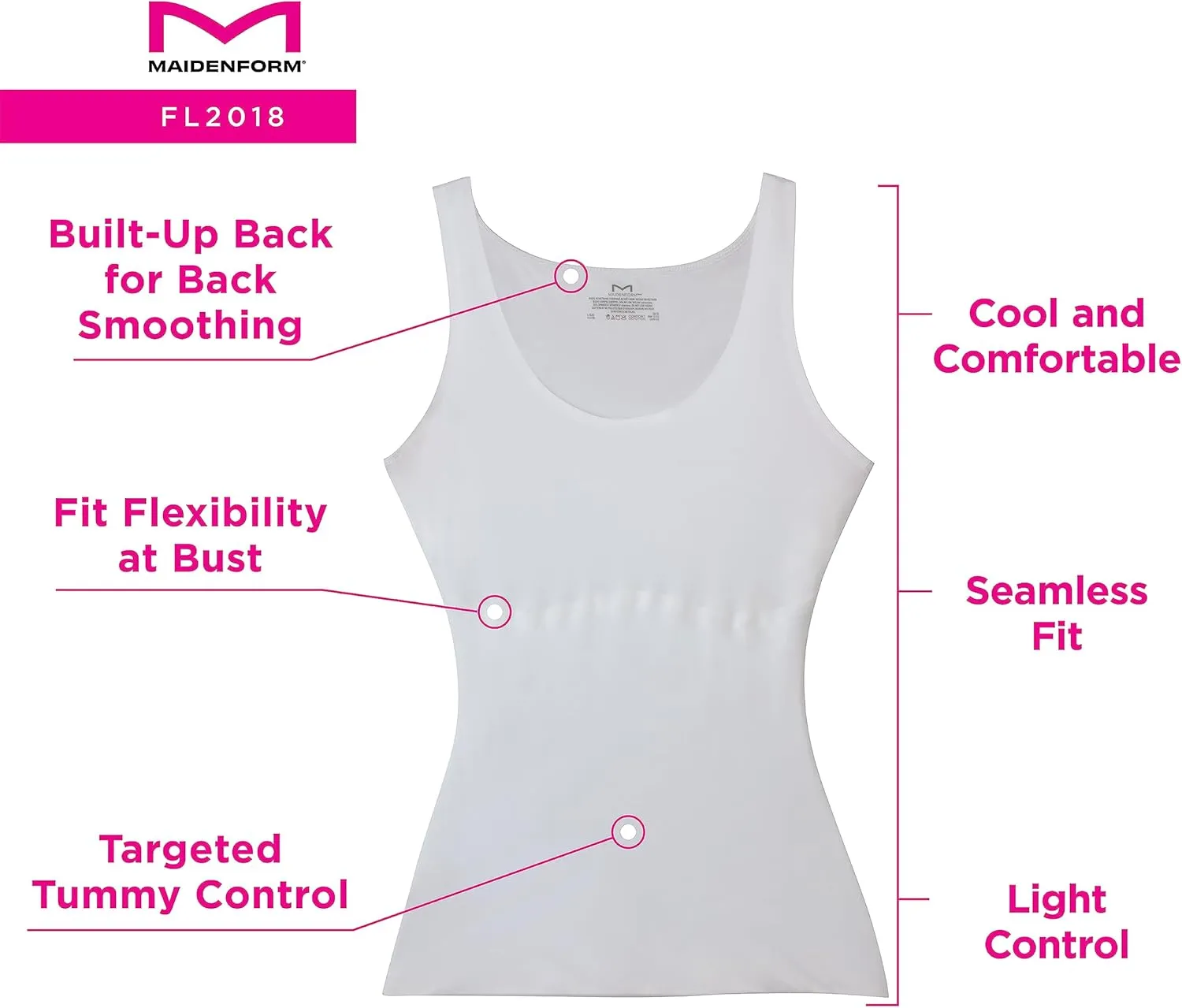 Maidenform Women's Shapewear Cami Tank Top, Tummy Control & Back Smoothing