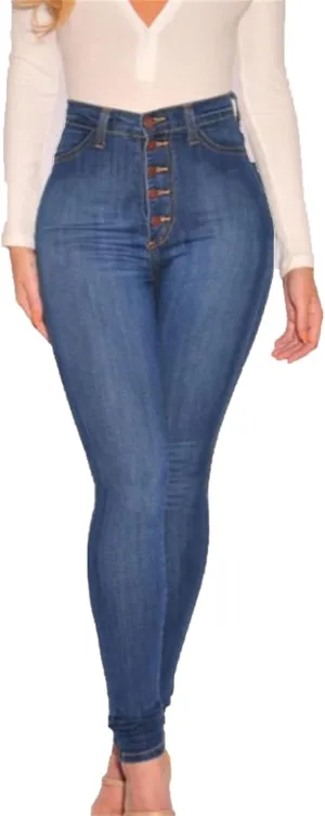 Maiyifu-GJ Butt Lifting Skinny Jeans for Women 5 Button Up High Waisted Jeans Casual Stretch Slim Fit Denim Pants (Blue,X-Large)