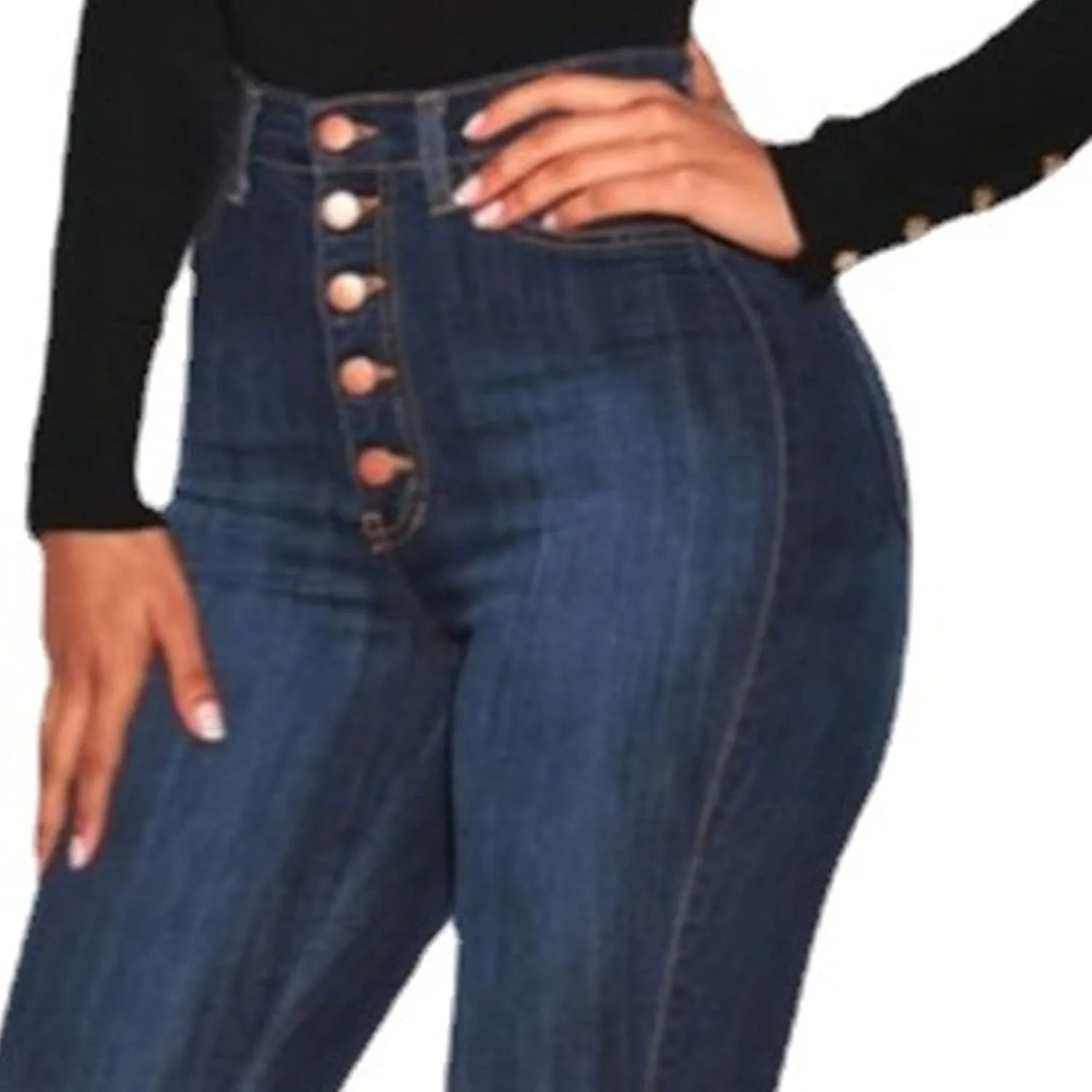 Maiyifu-GJ Butt Lifting Skinny Jeans for Women 5 Button Up High Waisted Jeans Casual Stretch Slim Fit Denim Pants (Dark Blue,X-Large)