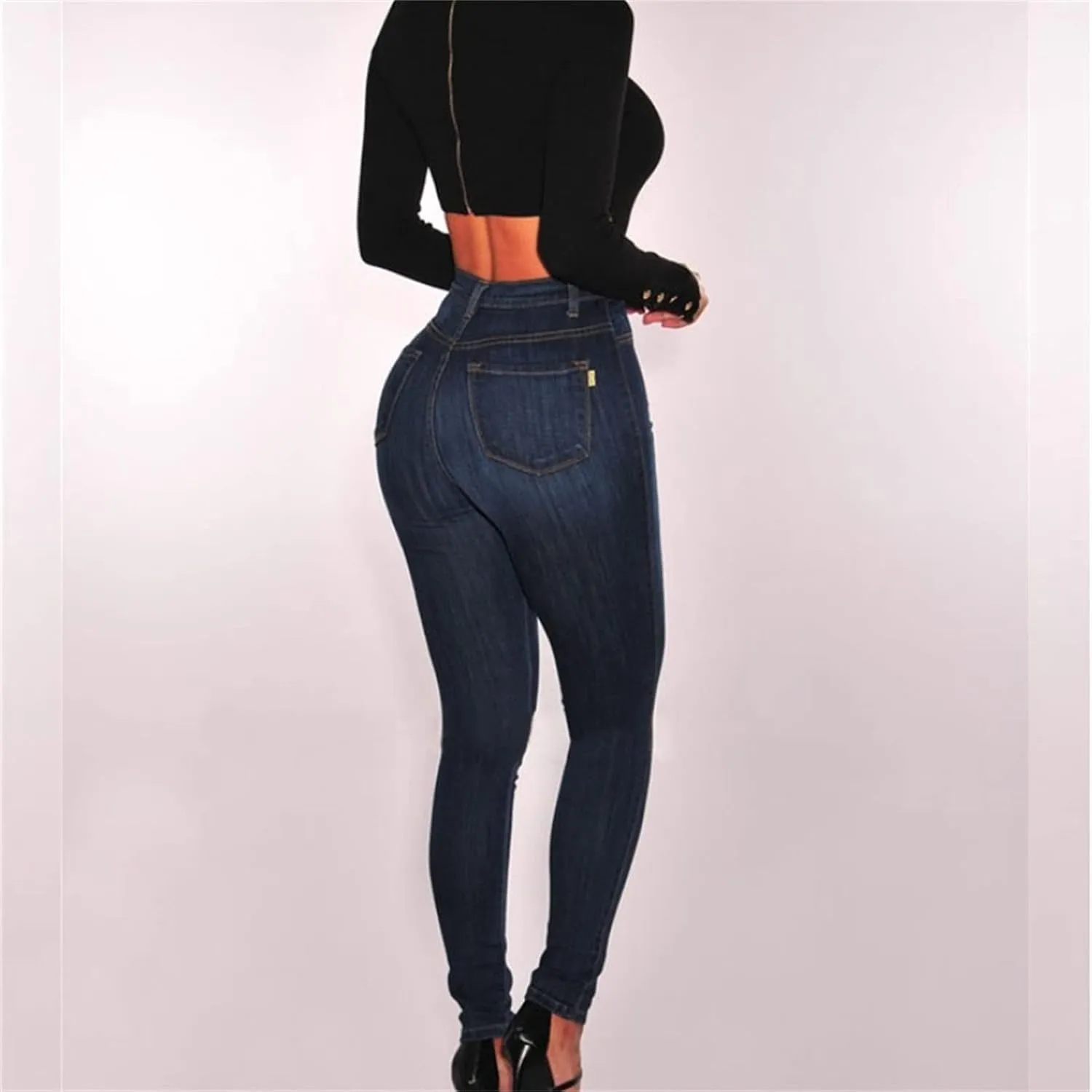 Maiyifu-GJ Butt Lifting Skinny Jeans for Women 5 Button Up High Waisted Jeans Casual Stretch Slim Fit Denim Pants (Dark Blue,X-Large)