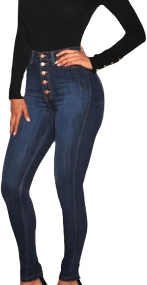Maiyifu-GJ Butt Lifting Skinny Jeans for Women 5 Button Up High Waisted Jeans Casual Stretch Slim Fit Denim Pants (Dark Blue,X-Large)