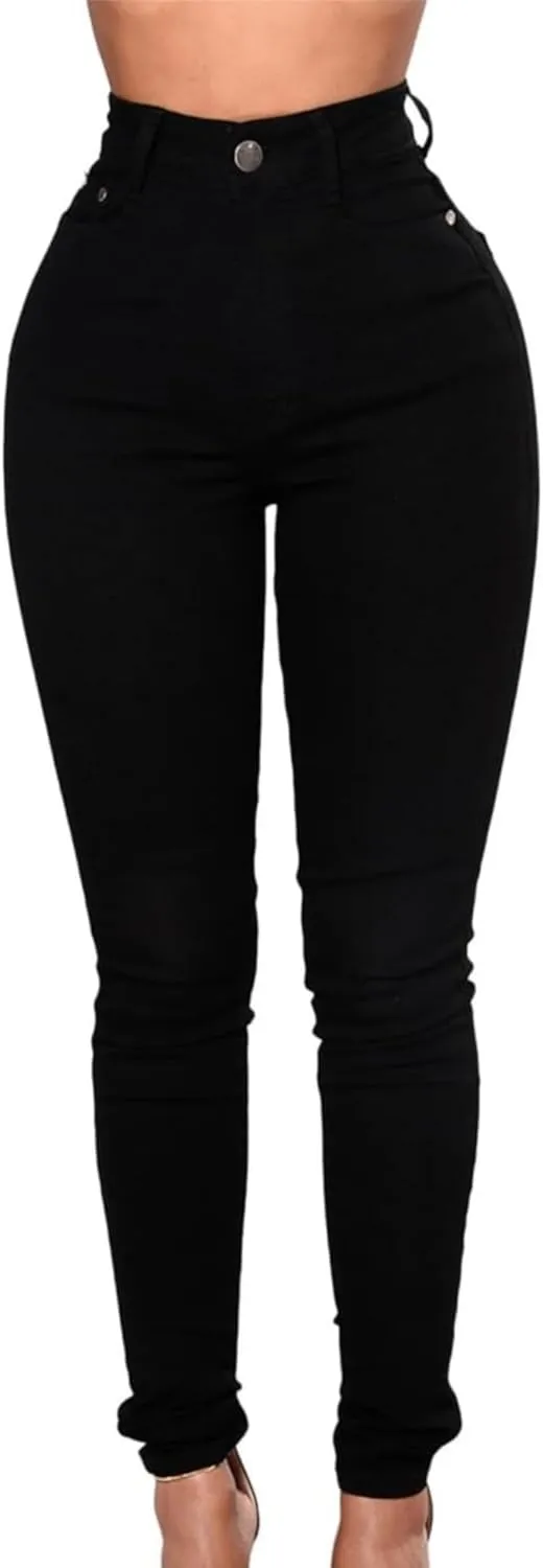 Maiyifu-GJ Butt Lifting Skinny Jeans for Women Casual Stretch Slim Fit Denim Pants Button Up High Waisted Jeans (BlackA2,X-Large)