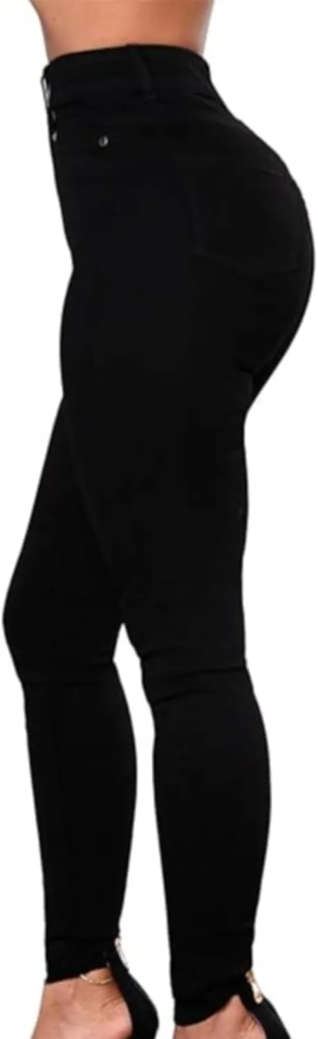 Maiyifu-GJ Butt Lifting Skinny Jeans for Women Casual Stretch Slim Fit Denim Pants Button Up High Waisted Jeans (BlackA2,X-Large)