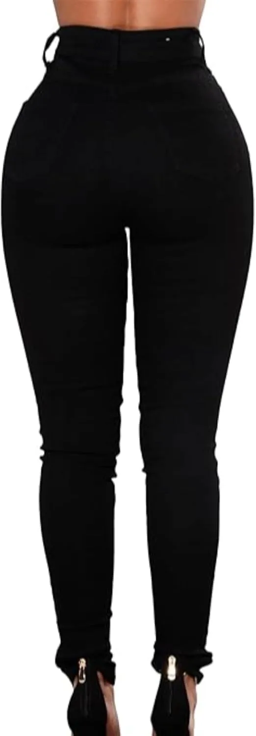 Maiyifu-GJ Butt Lifting Skinny Jeans for Women Casual Stretch Slim Fit Denim Pants Button Up High Waisted Jeans (BlackA2,X-Large)