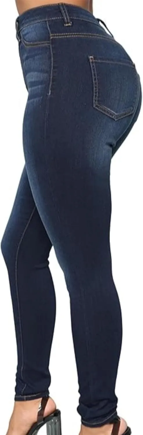 Maiyifu-GJ Butt Lifting Skinny Jeans for Women Casual Stretch Slim Fit Denim Pants Button Up High Waisted Jeans (Dark BlueA2,X-Large)