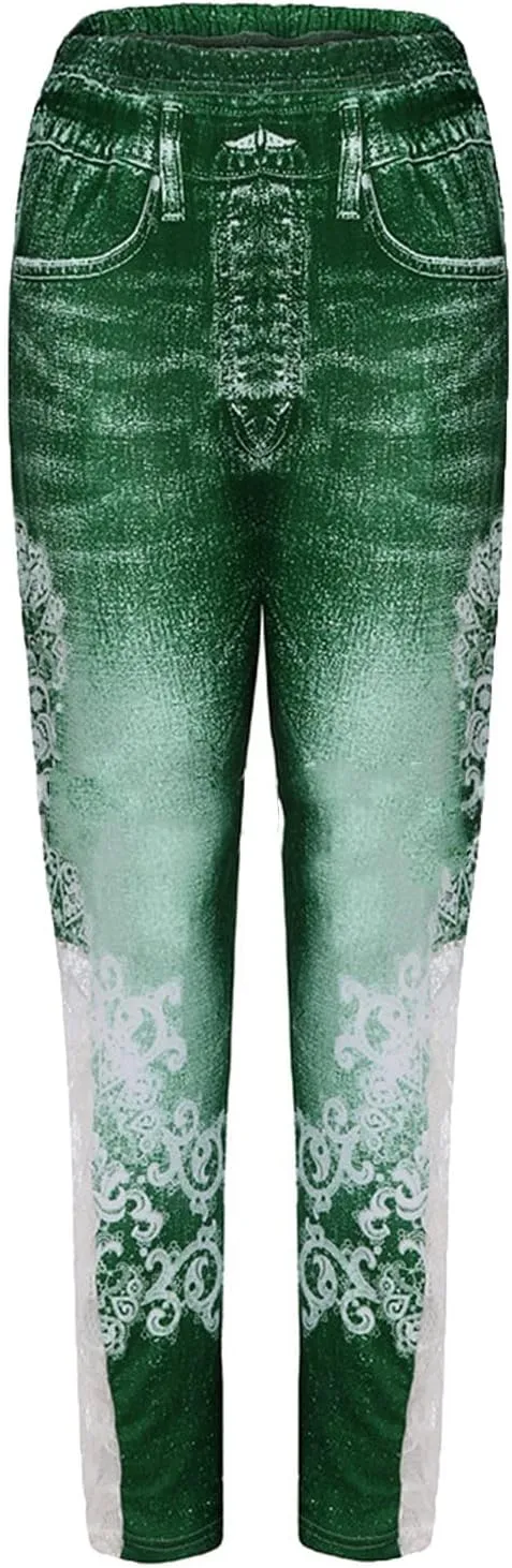 Maiyifu-GJ Women High Waisted Jeans Leggings Skinny Print Printed Denim Yoga Pants Running Gym Stretch Workout Trousers