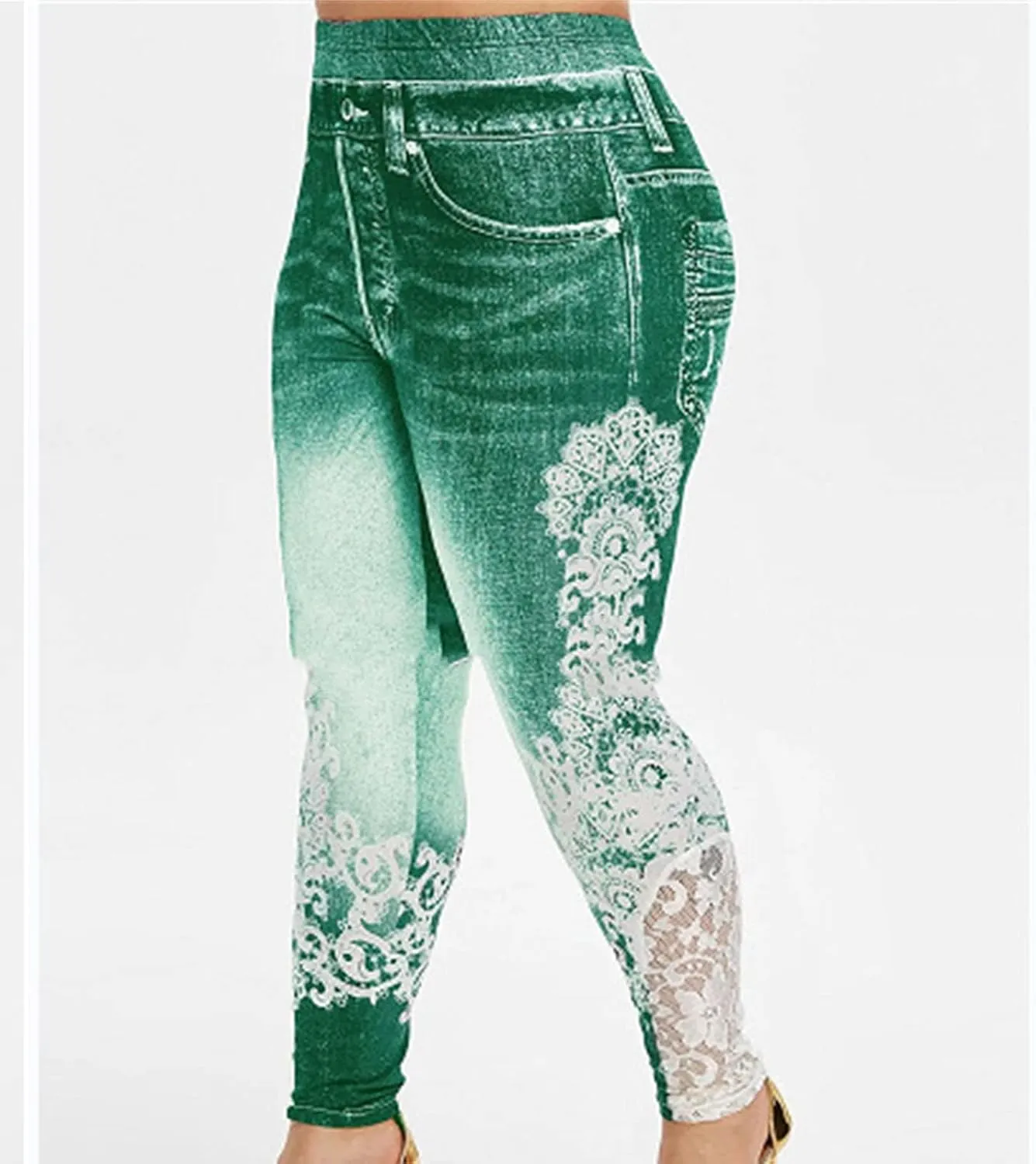 Maiyifu-GJ Women High Waisted Jeans Leggings Skinny Print Printed Denim Yoga Pants Running Gym Stretch Workout Trousers