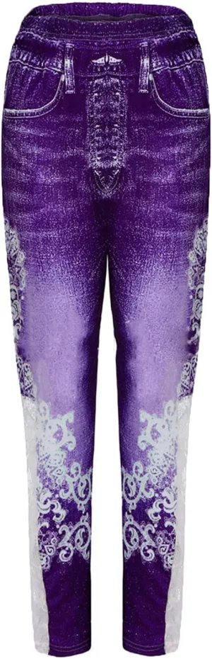 Maiyifu-GJ Women High Waisted Jeans Leggings Skinny Print Printed Denim Yoga Pants Running Gym Stretch Workout Trousers