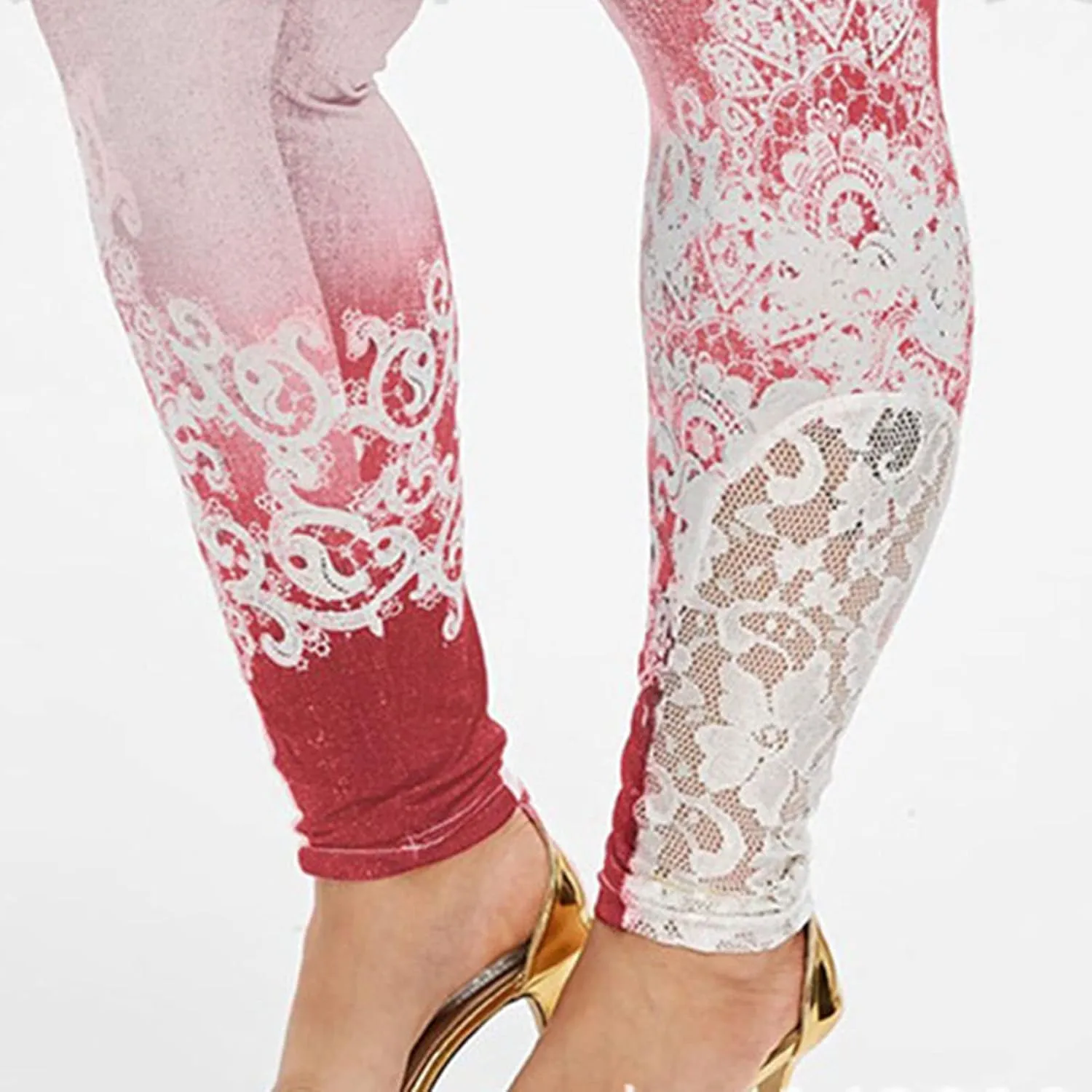 Maiyifu-GJ Women High Waisted Jeans Leggings Skinny Print Printed Denim Yoga Pants Running Gym Stretch Workout Trousers