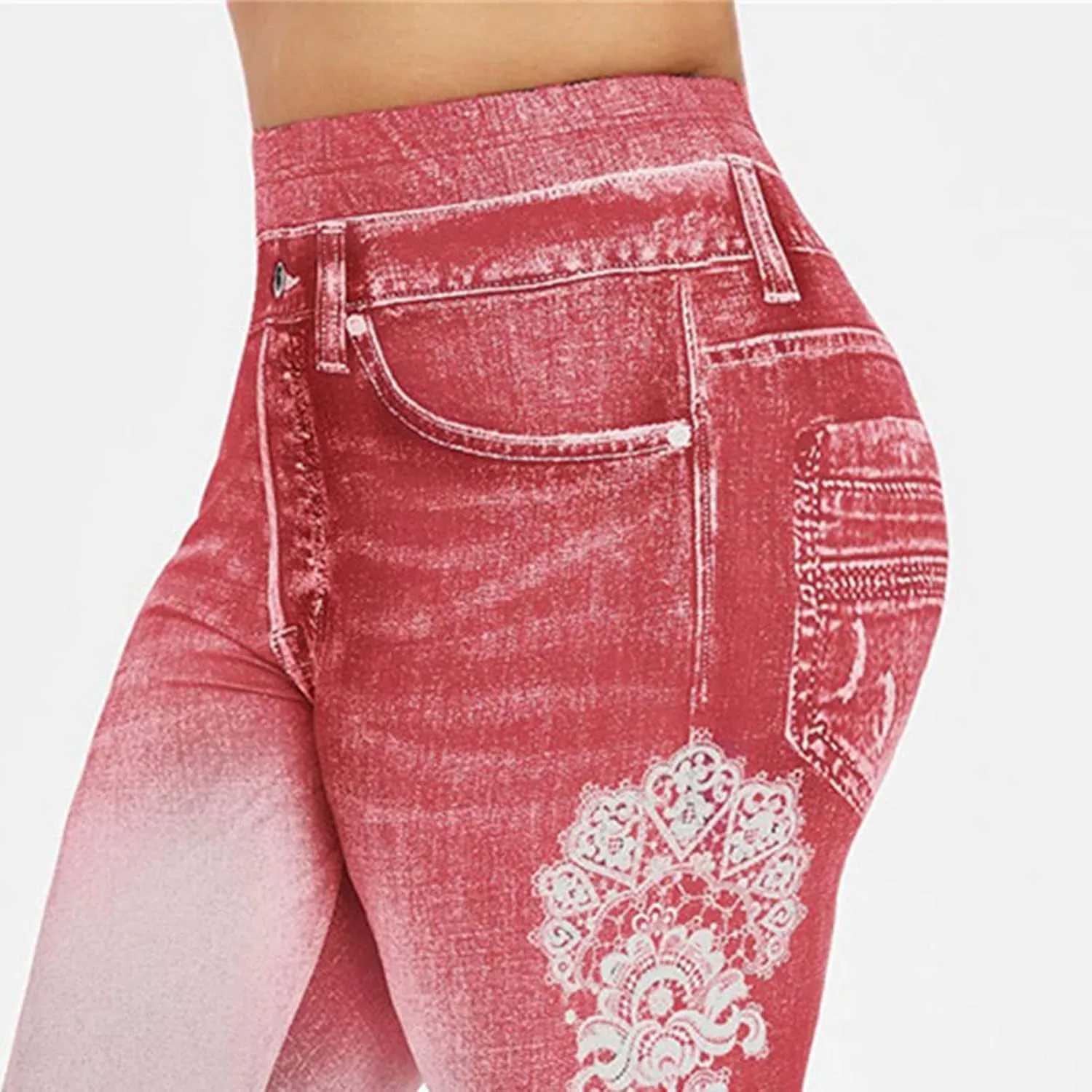 Maiyifu-GJ Women High Waisted Jeans Leggings Skinny Print Printed Denim Yoga Pants Running Gym Stretch Workout Trousers