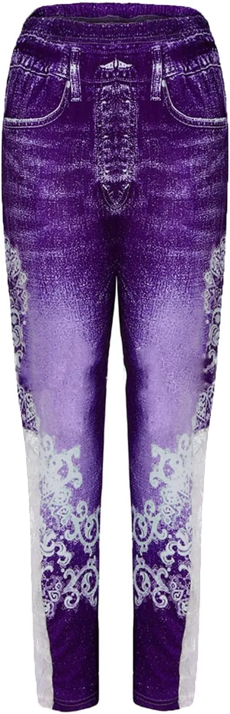 Maiyifu-GJ Women High Waisted Jeans Leggings Skinny Print Printed Denim Yoga Pants Running Gym Stretch Workout Trousers