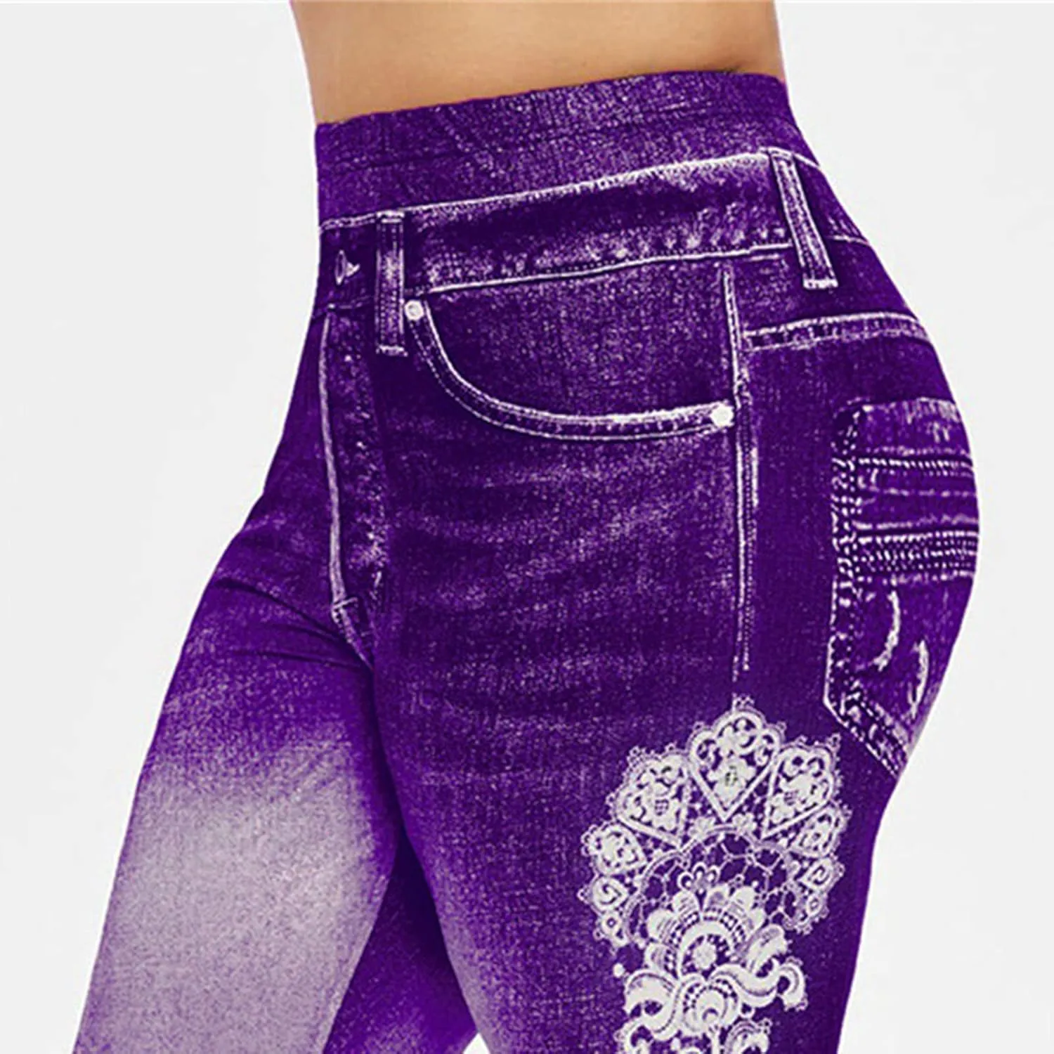 Maiyifu-GJ Women High Waisted Jeans Leggings Skinny Print Printed Denim Yoga Pants Running Gym Stretch Workout Trousers