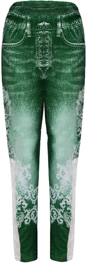Maiyifu-GJ Women High Waisted Jeans Leggings Skinny Print Printed Denim Yoga Pants Running Gym Stretch Workout Trousers