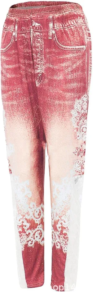 Maiyifu-GJ Women High Waisted Jeans Leggings Skinny Print Printed Denim Yoga Pants Running Gym Stretch Workout Trousers