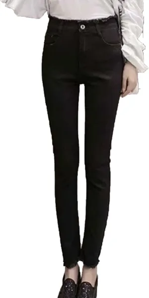 Maiyifu-GJ Women's High Waisted Destroyed Raw Hem Jeans Skinny Boyfriend Ankle Denim Pants Casual Slim Pencil Jean Trouser