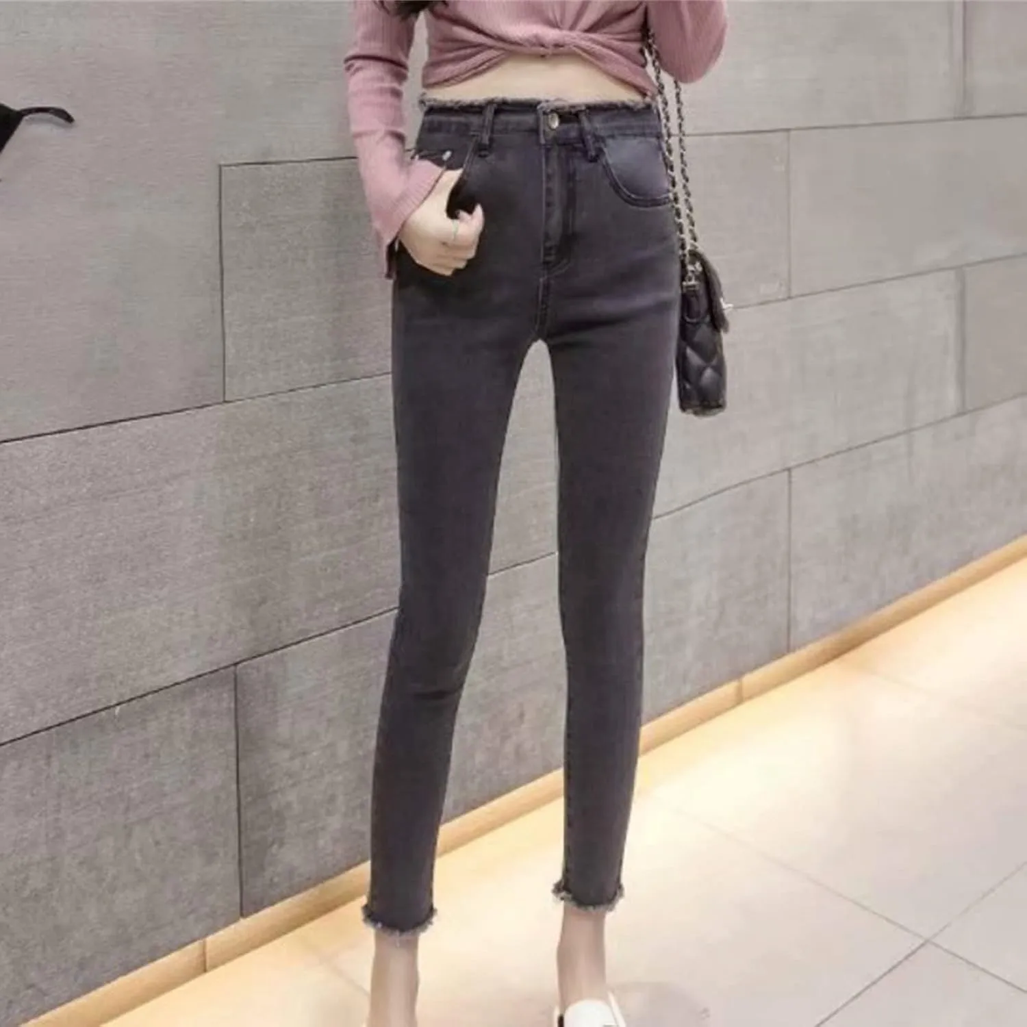Maiyifu-GJ Women's High Waisted Destroyed Raw Hem Jeans Skinny Boyfriend Ankle Denim Pants Casual Slim Pencil Jean Trouser