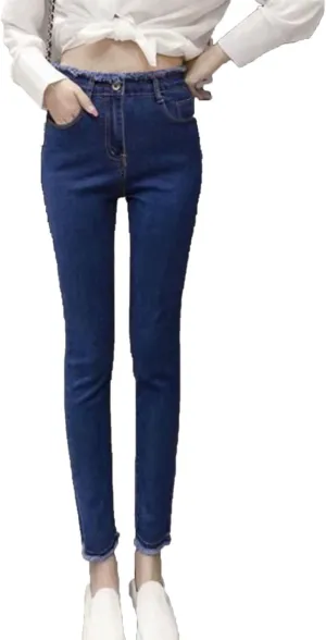 Maiyifu-GJ Women's High Waisted Destroyed Raw Hem Jeans Skinny Boyfriend Ankle Denim Pants Casual Slim Pencil Jean Trouser