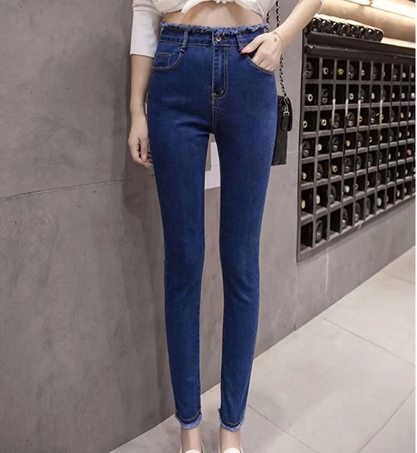 Maiyifu-GJ Women's High Waisted Destroyed Raw Hem Jeans Skinny Boyfriend Ankle Denim Pants Casual Slim Pencil Jean Trouser