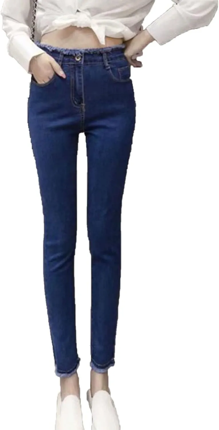 Maiyifu-GJ Women's High Waisted Destroyed Raw Hem Jeans Skinny Boyfriend Ankle Denim Pants Casual Slim Pencil Jean Trouser