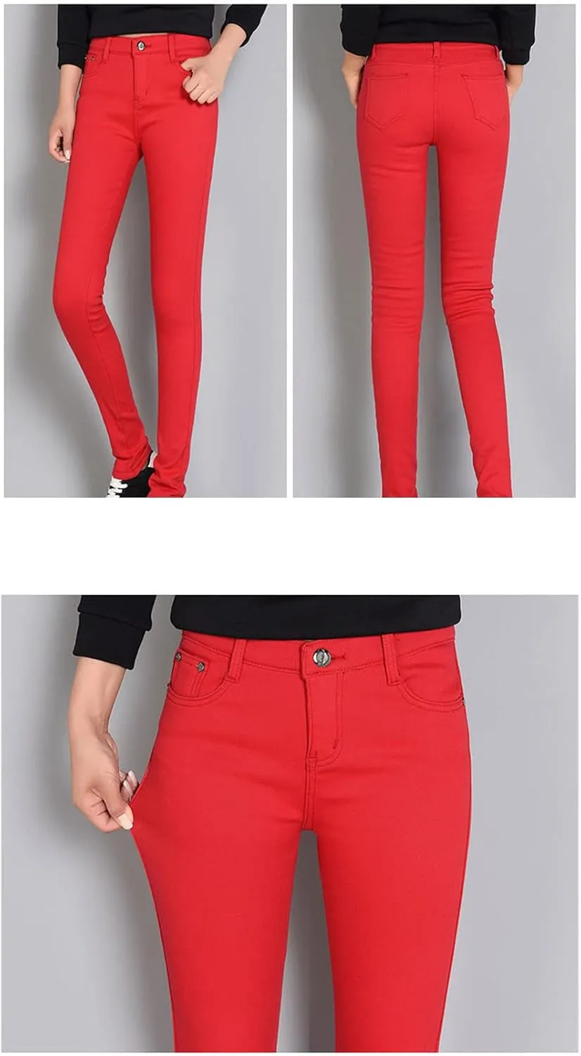 Maiyifu-GJ Women's Winter Warm Fleece Lined Jeans Slim Fit Thermal Pencil Denim Pants Skinny High Waisted Tapered Jean