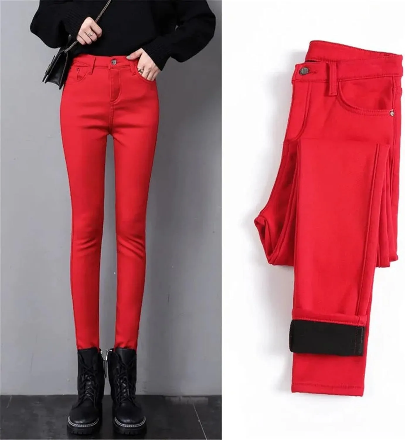 Maiyifu-GJ Women's Winter Warm Fleece Lined Jeans Slim Fit Thermal Pencil Denim Pants Skinny High Waisted Tapered Jean