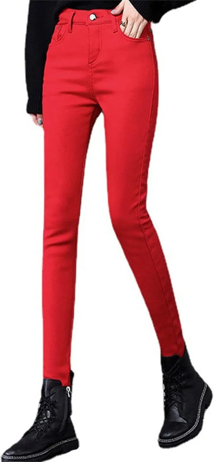 Maiyifu-GJ Women's Winter Warm Fleece Lined Jeans Slim Fit Thermal Pencil Denim Pants Skinny High Waisted Tapered Jean