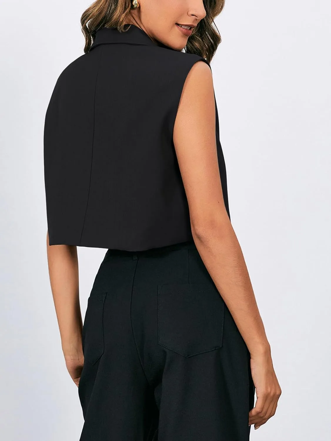 MakeMeChic Women's Suit Vest Crop Sleeveless Tops Lapel Button Front Waistcoat Vests