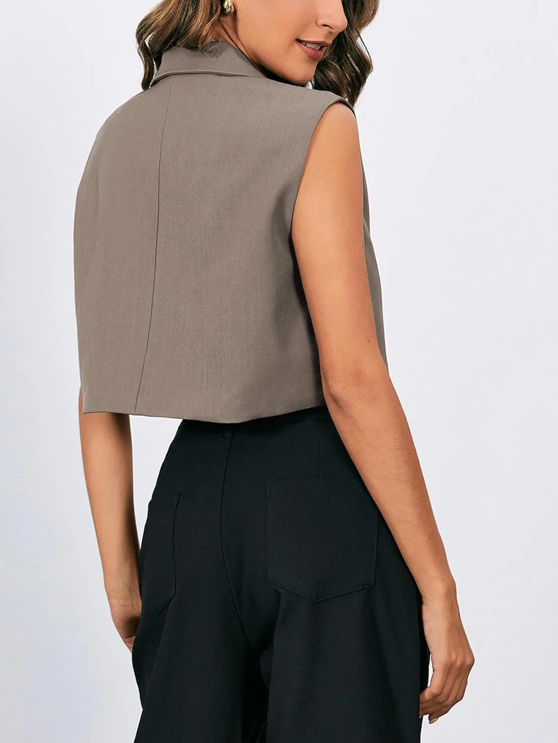 MakeMeChic Women's Suit Vest Crop Sleeveless Tops Lapel Button Front Waistcoat Vests
