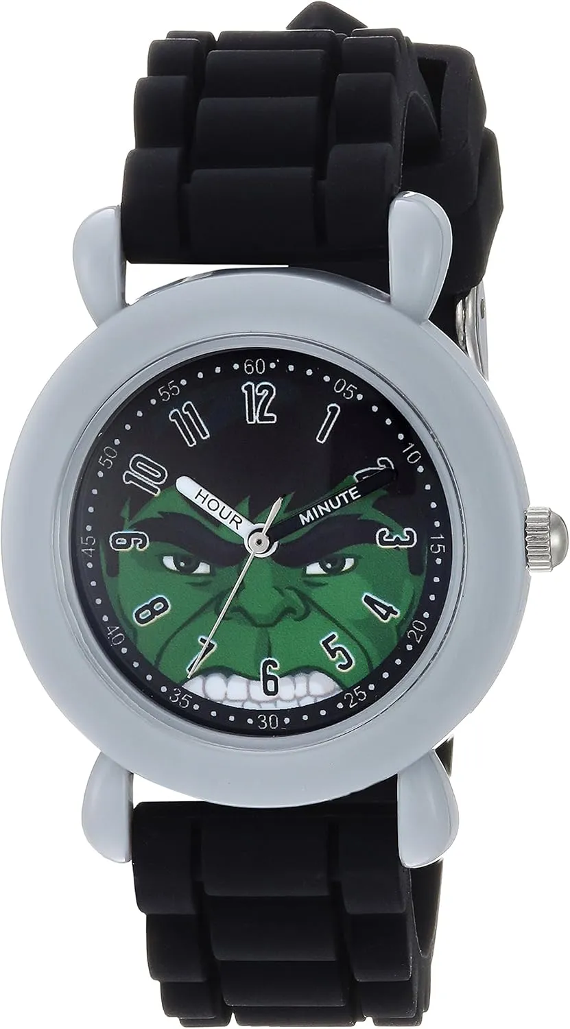MARVEL The Hulk Kids' WMA000239 Avengers Analog Display Analog Quartz Black Watch