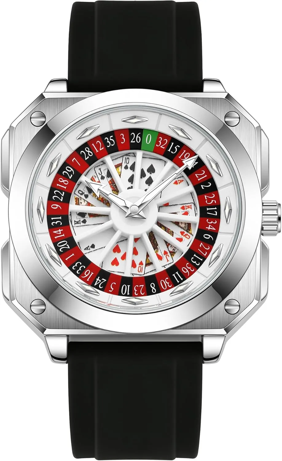 MASTOP Roulette Wheel Mens Watches Gambling Rotating Dial Poker Square Silicone Rubber Strap Unique Watch Creative Eye Catching Cool Mens Business Watches