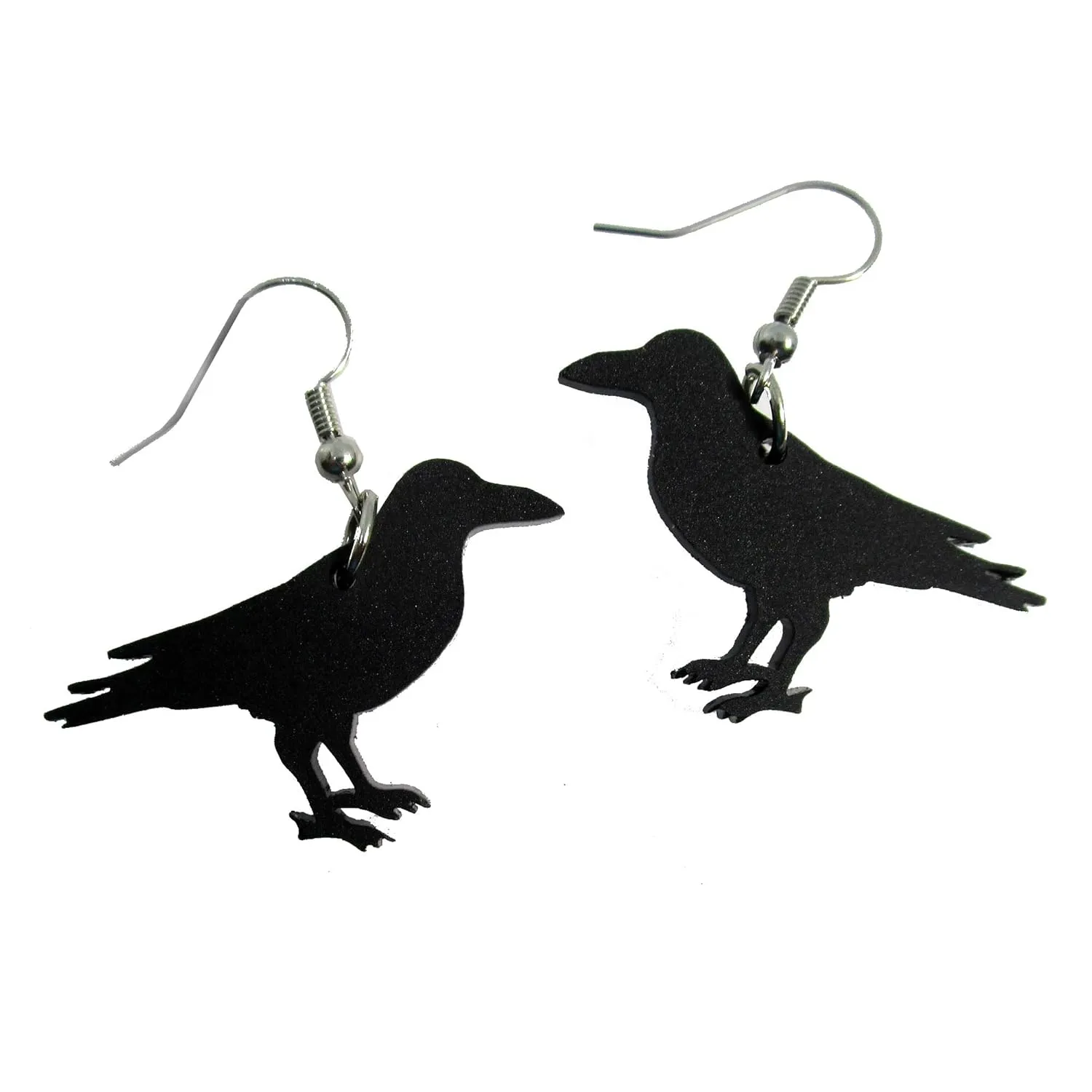 Matte Black Raven Crow Silhouette Dangle Earrings with Nickel Free Hypoallergenic Hooks, Edgar Allen Poe Goth Jewelry