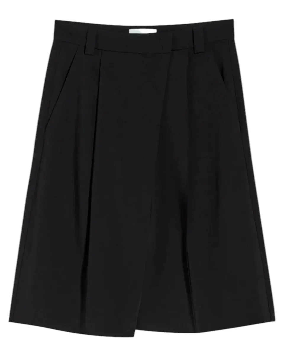 Maxi Bermuda in Lino e Viscosa Stretch Nero