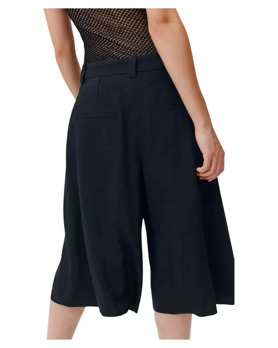 Maxi Bermuda in Lino e Viscosa Stretch Nero