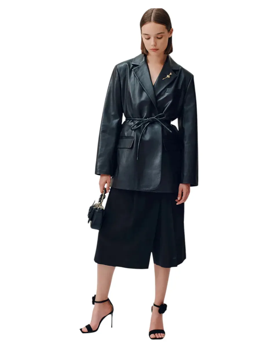 Maxi Bermuda in Lino e Viscosa Stretch Nero