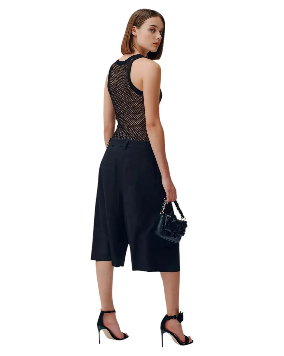 Maxi Bermuda in Lino e Viscosa Stretch Nero