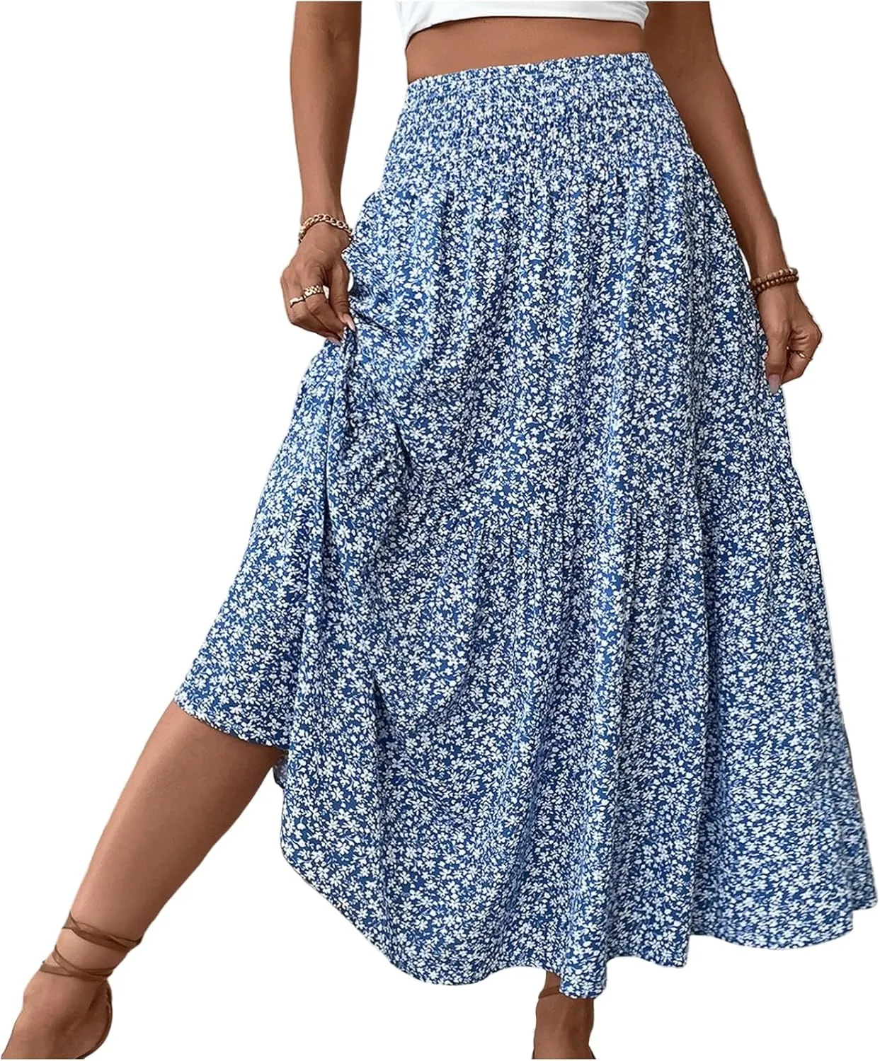 Maxi Skirts for Women,Flowy Long Skirts 2025 Trendy Pleated High Waisted Womens Boho Maxi Skirt with Pockets