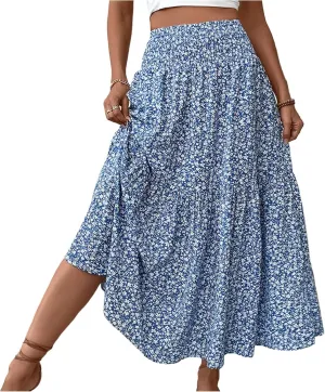 Maxi Skirts for Women,Flowy Long Skirts 2025 Trendy Pleated High Waisted Womens Boho Maxi Skirt with Pockets