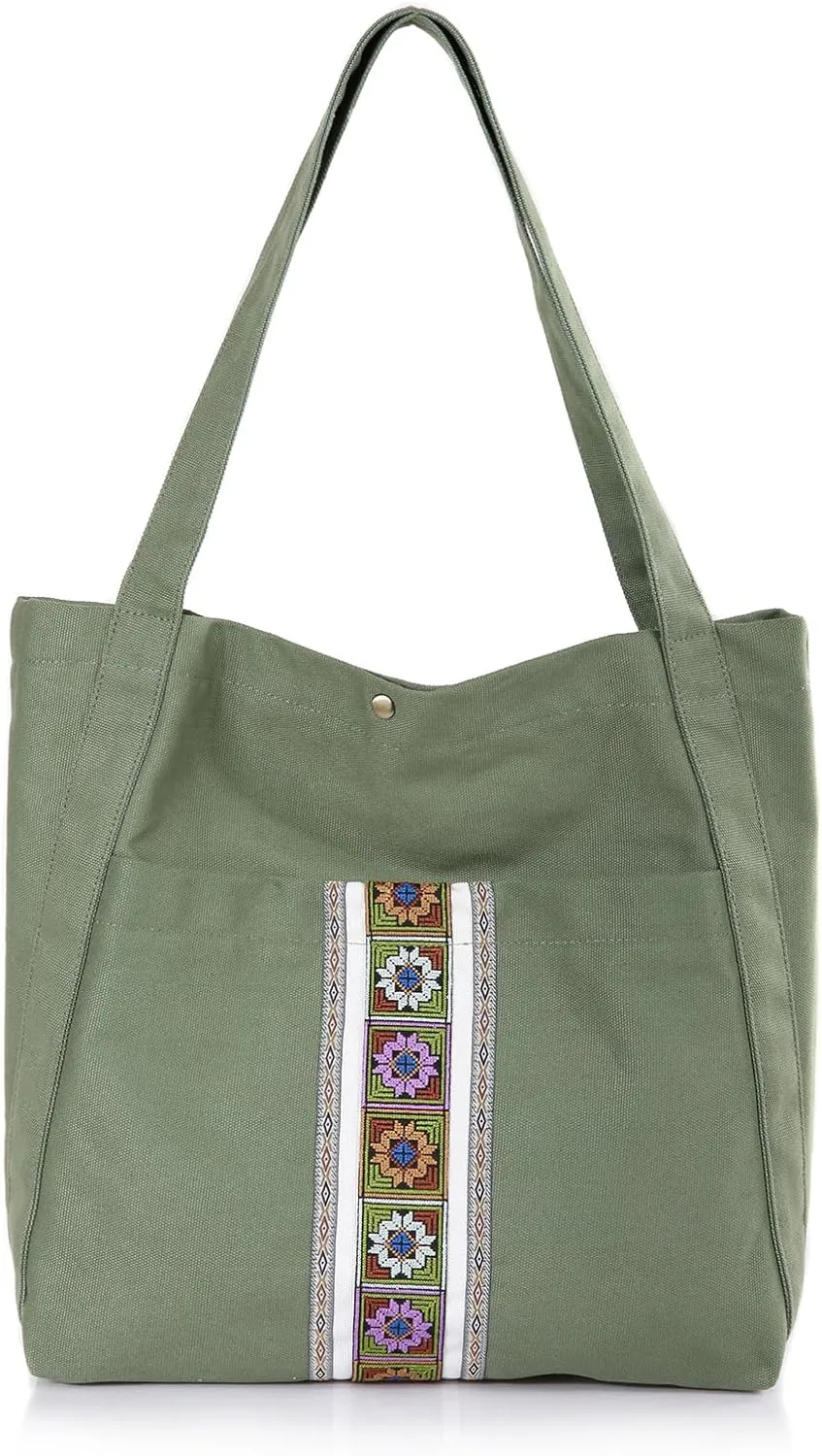 MAZEXY Tote Bag for Women Large Embroidered Canvas Shoulder Bag Oversized Tote Handbag Shopper